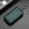Estuche trenzado sencillo para llaves de coche, de cuero para hombre, para mujer, con tarjetero, gran capacidad, con cierre de cremallera y hebilla de control de acceso.