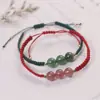 Pulseira Trançada de Corda Vermelha com Cristal de Morango Design de Nicho Ins para Homens e Mulheres para Atrair Flor de Pessegueiro Pulseira de Casal Transferência Melhor Amigo Novo Estilo