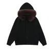Suéter tejido cálido de punto estilo retro americano Magic Bear para otoño e invierno con cuello de piel, cárdigan con capucha, estilo casual, unisex