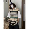 Chaleco de Punto Hueco a Rayas de Color Contrastante Retro Americano para Hombres y Mujeres Verano Holgado Casual Chaleco sin Mangas
