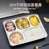 Placa de acero inoxidable 304 para adultos y niños, lonchera cuadrada con compartimentos, plato de arroz profundo y grueso con tapa, comida rápida