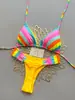 2026 Venta Caliente Transfronteriza Colaboración Estilo Europeo y Americano Estampado Arcoíris Sexy Pura Deseo Bikini de Dos Piezas Traje de Baño de Vacaciones para Playa