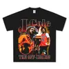 Sudadera con capucha de cuello redondo pesada lavada, camiseta de manga corta impresa por inyección digital directa suelta de Hip-Hop retro J cole