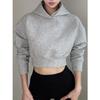 Sudadera Casual Deportiva con Capucha Abrigo para Mujer Otoño e Invierno Diseño Fitness Nicho Sentido de la Moda Cintura Alta Corta