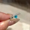 Anel Coração Cauda Doce Neon Paraíba Coreano Cravejado com Fileiras de Diamantes Exquisito Fashionável Anel Cool Nobre Joia de Mão