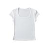 Camiseta ajustada de manga corta con cuello cuadrado y elástico alto de estilo europeo y americano para chica sexy de verano.