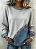 Sudadera de dos piezas casual con top de hombros descubiertos, cuello redondo, patchwork, tapeta asimétrica y detalles de botones, estilo europeo y americano