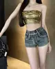 Shorts de Mezclilla para Mujer en Verano, Diseño de Chica Caliente, Retro Americano de Cintura Alta Adelgazantes Ajustados, Hot Pants Desgastados