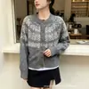 Cárdigan suéter de punto suave con cuello redondo y jacquard estilo Fair Isle retro coreano y japonés para mujer, nuevo abrigo de otoño de un solo pecho
