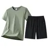 Traje Casual Deportivo Transpirable de Seda Helada Estilo Nuevo de Verano para Hombre Talla Grande Camiseta de Manga Corta Pantalones Cortos Conjunto de Dos Piezas 8XL