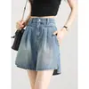 Shorts Jeans com Fenda para Mulheres, Verão 2026, Novo Fino de Cintura Alta Linha A Caimento Solto, Shorts Irregulares Emagrecedores para Figuras Baixas
