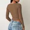 Ropa para Mujer Europea y Americana 2026 Nuevo Top Corto de Color Sólido con Lazo y Encaje Camiseta Moda Versátil Top de Manga Larga Ajustado para Mujer