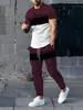 Moda Casual Europeia e Americana Temu 2025 Transfronteiriça Conjunto de Camiseta de Manga Curta e Calça Longa Masculina com Estampa Gradiente de Letras