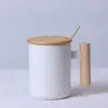 Copo Cerâmico Estilo Nórdico Simples com Alça de Madeira Artístico Copo de Café Cerâmico Caneca com Colher para Misturar