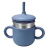 Taza de acero inoxidable con pajita de silicona para niños, taza multifuncional para beber directamente con pajita y doble asa, taza de aprendizaje de estilo creativo