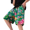 Noreste Flor Grande Tela Verano Casual Delgados Shorts Holgados para Pareja para Casa Pantalones Anchos Pantalones de Cinco Puntos para Hombre