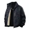 Jaqueta Vintage com Gola Alta Estampada para Homens, Primavera/Outono 2026, Casaco Casual Solto, Moda Americana Versátil para o Dia a Dia, Jaqueta de Couro Tendência