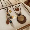 Nuevo Collar de Pluma de Bronce Zen Chino para Mujer Estilo Étnico Bohemio Doble Capa Cadena Larga para Suéter Accesorios