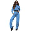 211284 otoño e invierno Nuevo europeo y americano color liso cremallera doble bolsa cordón manga larga top moda conjunto de pantalones casuales mujer
