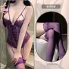 Lencería Floral Sexy Chaleco Morado Body de Encaje Uniforme Conjunto de Uniforme de Tira Puro Deseo para Mujeres Qqny