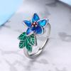 Anillo de Flor de Esmalte Cloisonné Fresco Pequeño para Mujer Estilo Pastoral Artesanía de Gota de Pegamento Plata Tailandesa Moda Creativo Anillo para Dedo Índice