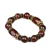 Pulseras para Hombres y Mujeres de Cuentas Dzi Sanjiu del Tíbet Pulsera de Estilo Étnico Retro Patrón de Dragón Rojo y Amarillo Cuentas Cilíndricas de Ágata Flor de Hielo