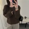 Diseño estilo coreano, suéter de punto holgado y adelgazante para mujer, primavera y otoño, casual y suave, top tipo jersey de hombros descubiertos para usar en capas