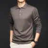Suéter de Punto para Hombre de Lana de Otoño + Seda de Morera Color Sólido Cuello POLO Delgado de Manga Larga para Hombre de Mediana Edad Suéter Base Ropa para Hombre