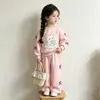 Sudadera con Capucha de Gatito y Lazo de Dibujos Animados Suave y Pegajosa para Bebé Conjunto de Dos Piezas Bonito Top de Manga Larga y Pantalones Deportivos Ropa Casual para Niña
