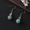 Novos Brincos de Pedra Natural com Contas Femininos Personalizados Estilo Retrô Liga Metálica Flor Pequena Cristal Azul Pedra Olho de Tigre Joia de Orelha