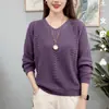 Yangyang FamilySuéter Versátil Elegante de Manga Larga con Cuello en V para Mujer, Top Holgado de Punto Fino para Vestir en Capas