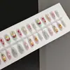 Uñas Pre-diseñadas de Cachorro de Dibujos Animados, 30 piezas, longitud media, dulces y lindas, sencillas y adecuadas para estudiantes