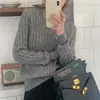 Suéter de tricô com tranças bordado vintage espesso para mulheres, outono e inverno, de manga comprida, modelagem solta, blusa de tricô para usar como base