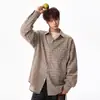 Camisa Xadrez Estilo Americano com Gola Polo Fina para Homem, Camisa Casual Solta de Manga Longa para Verão, Cardigã Masculino, Jaqueta Relaxada