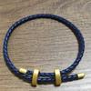 Pulsera de Cordón de Cuero de 3 mm con Placa de Cobre Estilo Familia Zhou, Bañada en Oro de 24 Quilates, Cierre de Figura de Ocho, Ajustable en Ambas Direcciones, Correa de Cable de Acero Intercambiable para Superponer