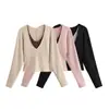 Conjunto de Dos Piezas Camisola Chica Picante Americana Tejido Diseño de Primavera y Otoño para Mujer Capas Adelgazante Cuello en V Ajustado Conjunto Superior