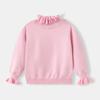 Suéter de Punto de Algodón con Borde de Volantes, Estilo Nuevo Otoño e Invierno Europeo y Americano, Suéter de Punto de Manga Larga para Niñas, Color Caramelo
