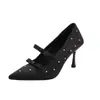 Zapatos de Salón Elegantes de Gama Alta Estilo Francés para Mujer 2026 Nuevo Modelo Tacones Altos con Lazo de Pedrería Punta Fina Tacón de Aguja Zapatos de Noche