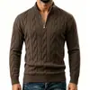 Comércio exterior estilo europeu e americano masculino outono e inverno vintage suéter de tricô trançado com meio zíper, suéter de caimento solto com gola alta, estilo old money