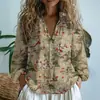 Fábrica de Origen 1688 Camisa de Mujer con Estampado de Flor de Ciruelo Vintage Holgada Cuello Solapa Blusa de Oficina Exclusiva para Venta Transfronteriza