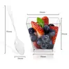 En stock taza cuadrada taza redonda múltiples tazas de postre taza para pudín taza para mousse plato cuchara de plástico desechable Amazon