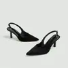 Tacones de Aguja Altos Europeos y Americanos Transfronterizos de Comercio Exterior, Tamaño Grande, Puntiagudos, Sin Espalda, Simples y Versátiles, Adecuados para Combinar con Faldas, Sandalias de Punta Cerrada y Zapatos de Salón