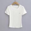 Camiseta Feminina Crewneck com Bordado de Laço Estilo Retro Americano Spice Girl Manga Curta Slim-fit Verão 2024 Nova