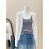 Cardigan de Seda Gelada Feminino para o Verão 2026, Xale Versátil Fino de Manga Longa, Casaco com Proteção Solar, Top de Tricô, Branco, Tamanho Único