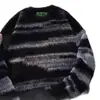 Suéter de punto a rayas grises degradadas, de corte relajado y transfronterizo para hombre, con un diseño elegante, ajuste holgado y mangas largas versátiles, perfecto para primavera