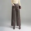 Pantalones de Cuero Casual de Moda Otoño 2026, Pantalones Largos Versátiles Elegantes de Pierna Recta, Holgados Adelgazantes de Cintura Alta para Mujer