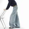 Jeans para hombre de pierna recta holgados con tres rayas, lavados y desgastados, pantalones versátiles geniales retro de alta costura a la moda americana