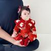 Macacão Vermelho para Recém-Nascido de Mês Completo Roupa Chinesa para Bebê para Cem Dias Ano Novo Macacão Festivo para Passeio e Engatinhar