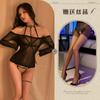 Roupa íntima sexy, perspectiva de três pontos, traje de paixão, saia curta de malha fina, rebite, vestido SM de bondage, tentação