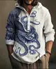 E-commerce transfronteiriço primavera e outono novo moletom camisa casual moda estampa digital manga longa 3 botões vestuário masculino